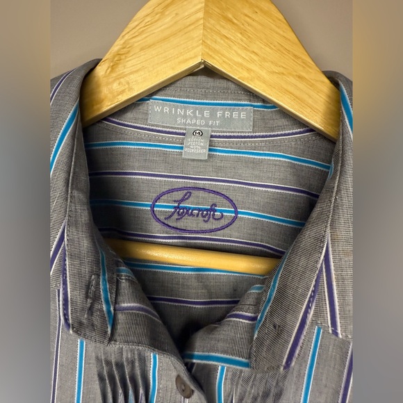 Foxcroft Blue and Grey Stipe Wrinkle Free Button Down 14 - Picture 3 of 6